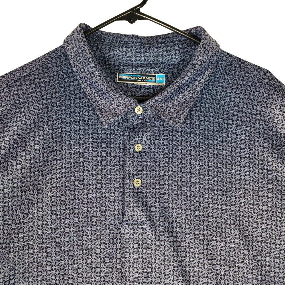 Roundtree & Yorke Performance Polo Shirt Mens 3XT Blue Geometric Print Stretch
